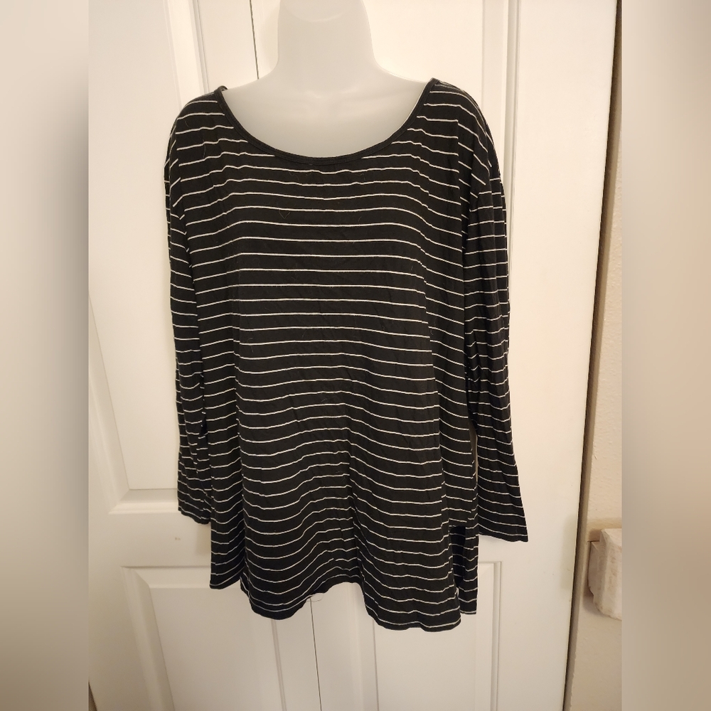 Terra & Sky Black and White Striped Long Sleeve Top